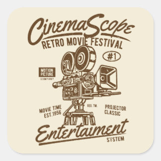 Pegatina Cuadrada Cinema Scope Classic Retro Hollywood Camera Hollyw