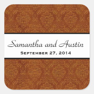 Pegatina Cuadrada Cinnamon Damask Save the Date Boda V04