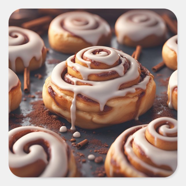 Pegatina Cuadrada Cinnamon Rolls (Anverso)
