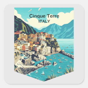 Pegatina Cuadrada Cinque Terre Italia, Viajes
