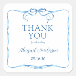 Pegatina Cuadrada Cinta azul acuarela Bebé Sprinkle Gracias