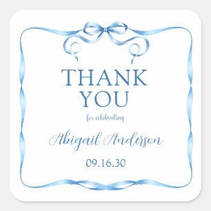 Pegatina Cuadrada Cinta Azul Aquarela, Gracias por la Celebración de