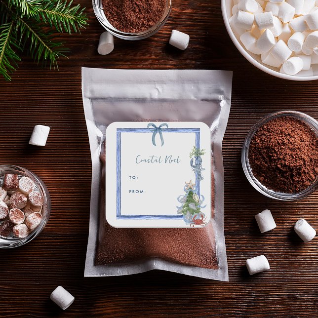 Pegatina Cuadrada Cinta azul de Navidad costera náutica (Subido por el creador)