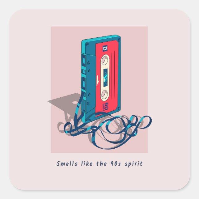Pegatina Cuadrada Cinta Cassette de la época de los años 90 (Anverso)