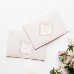 Pegatina Cuadrada Cinta de arco rosado fino bebé bohemia ducha