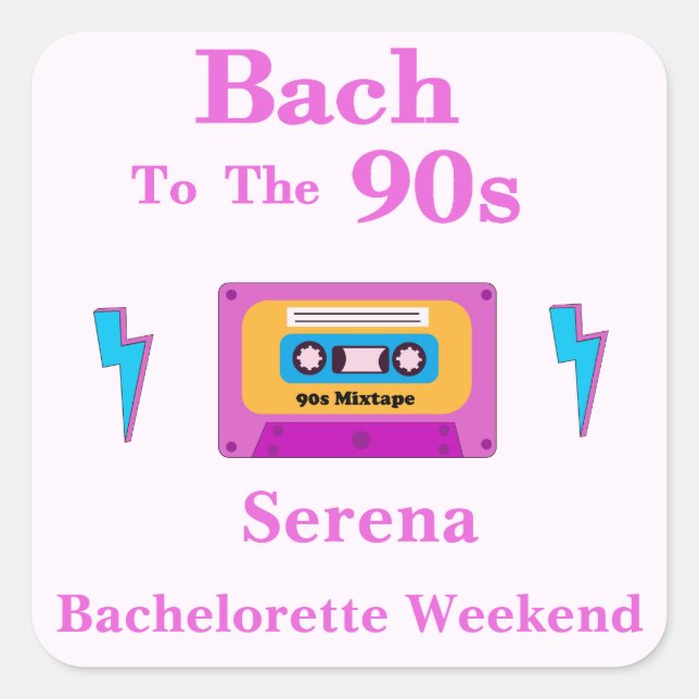 Pegatina Cuadrada Cinta De Casete Bach To The 90s Despedida De Solte (Anverso)