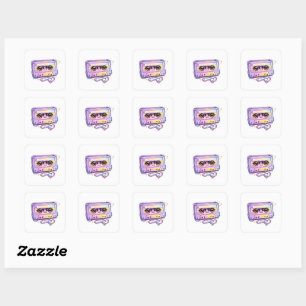 Pegatina Cuadrada Cinta de casete retro Kawaii linda Pastel Púrpura