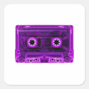 Pegatina Cuadrada Cinta de Casete Transparente Purpura Neon Retro 80