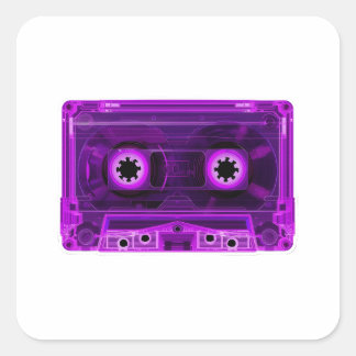 Pegatina Cuadrada Cinta de Casete Transparente Purpura Neon Retro 80