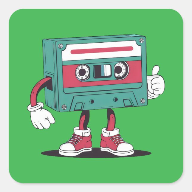 Pegatina Cuadrada Cinta de cassette retro. (Anverso)