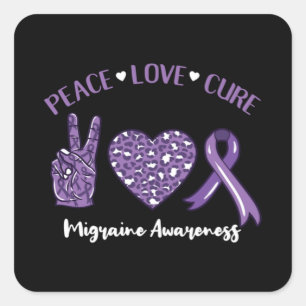 Pegatina Cuadrada Cinta de Conciencia de Migraña Cura Amor Paz