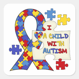 Pegatina Cuadrada Cinta De Concienciación Sobre El Niño Con Autismo
