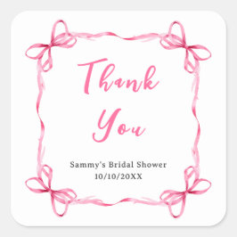 Pegatina Cuadrada Cinta de Coqueta Rosa Agradecimiento de Despedida 