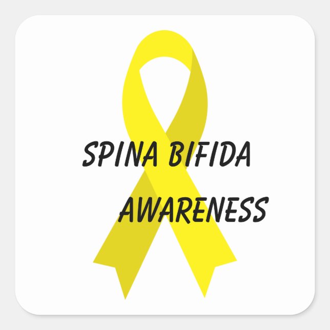 Pegatina Cuadrada Cinta de sensibilización amarilla de Spina Bifida  (Anverso)