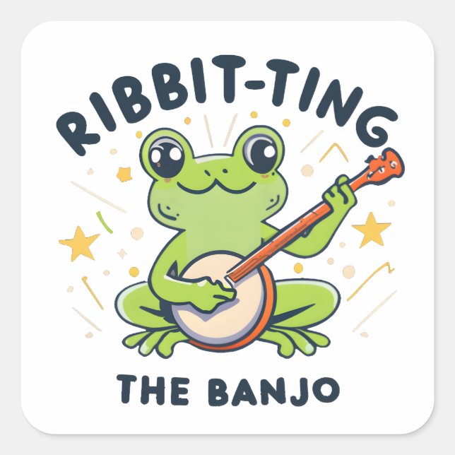 Pegatina Cuadrada Cinta del Banjo, música de la Rana Cuta (Anverso)