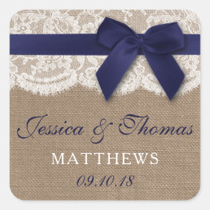 Pegatina Cuadrada Cinta Naval En Boda Burlap & Lace