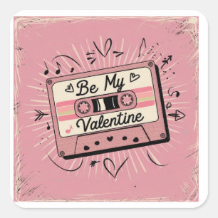 Pegatina Cuadrada Cinta retro de San Valentín, para él, para ella