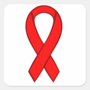 Pegatina Cuadrada Cinta Roja de Conciencia sobre el VIH y el SIDA