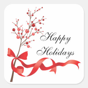 Pegatina Cuadrada Cinta roja feliz de vacaciones   NAVIDADES