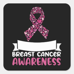 Pegatina Cuadrada Cinta rosa Adorable Concienciación sobre el cáncer