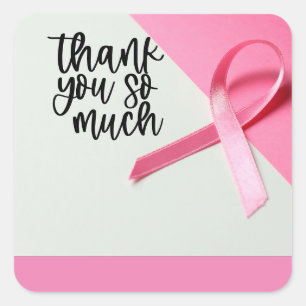 Pegatina Cuadrada Cinta rosa Cáncer de mama Conciencia gracias