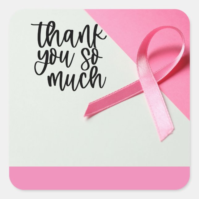 Pegatina Cuadrada Cinta rosa Cáncer de mama Conciencia gracias (Anverso)