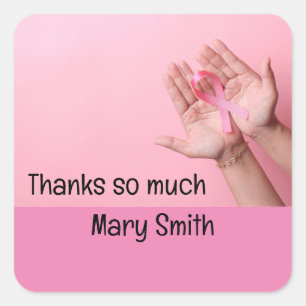 Pegatina Cuadrada Cinta rosa Conciencia sobre el cáncer de mama