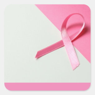 Pegatina Cuadrada Cinta rosa Conciencia sobre el cáncer de mama