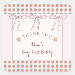 Pegatina Cuadrada Cinta rosa de fresas de verano gracias
