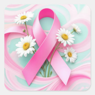 Pegatina Cuadrada Cinta rosa y marea conciencia del cáncer de mama