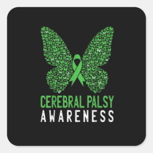 Pegatina Cuadrada Cinta verde de mariposa