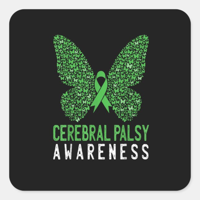 Pegatina Cuadrada Cinta verde de mariposa (Anverso)