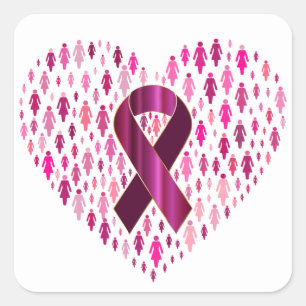 Pegatina Cuadrada Cinta y corazón de la conciencia del cáncer de
