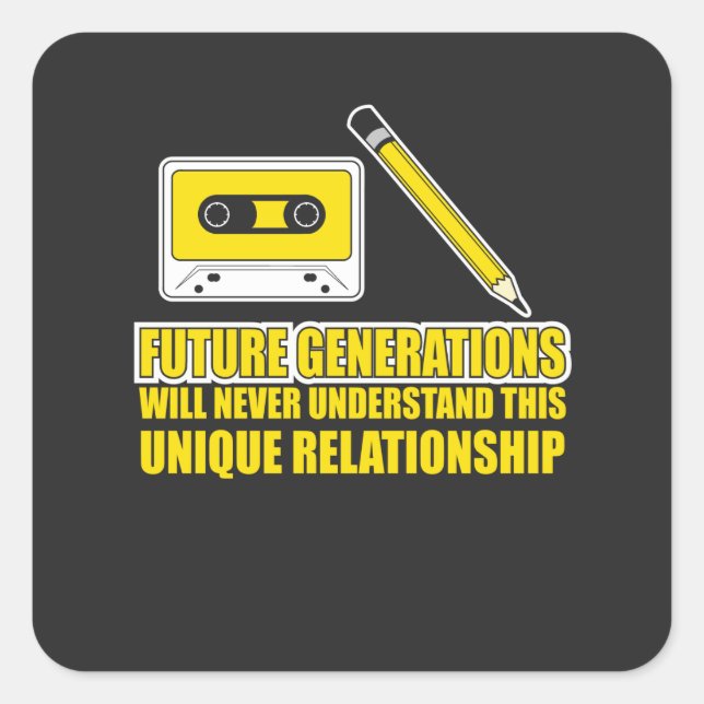 Pegatina Cuadrada Cinta y lápiz de cassette (Anverso)