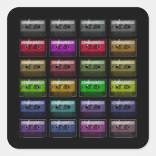 PEGATINA CUADRADA CINTAS DE CASSETTE AMANTE DE LA MÚSICA RETRO