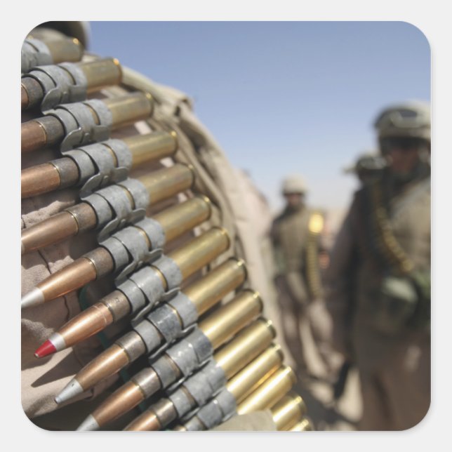 Pegatina Cuadrada Cinturones de municiones de calibre 50 (Anverso)
