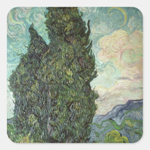 Pegatina Cuadrada Cipreses de Vincent van Gogh el , 1889