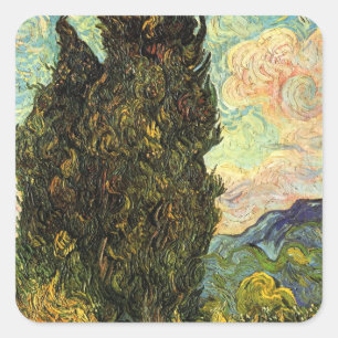 Pegatina Cuadrada Cipreses por Vincent van Gogh