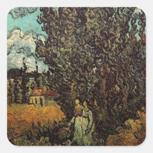 Pegatina Cuadrada Cipreses y dos mujeres de Vincent van Gogh