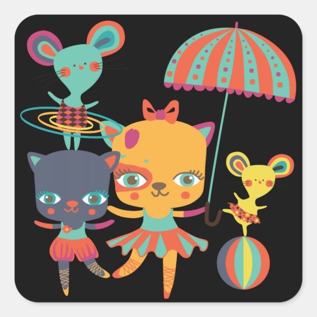 Pegatina Cuadrada Circo Cuties (Anverso)