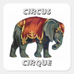 Pegatina Cuadrada Circo vintage que realiza circo elefante , poste
