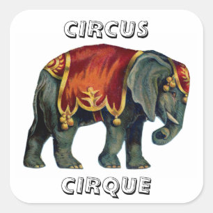 Pegatina Cuadrada Circo vintage que realiza circo elefante , poste