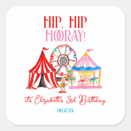 Pegatina Cuadrada Círculo de Carnaval con mano corta Cumpleaños