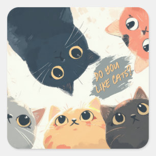 Pegatina Cuadrada Círculo de Gatos Adorables – Ilustración de Gatos