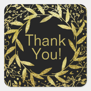 Pegatina Cuadrada Círculo de hojas Wreath Gold Purpurina   negro