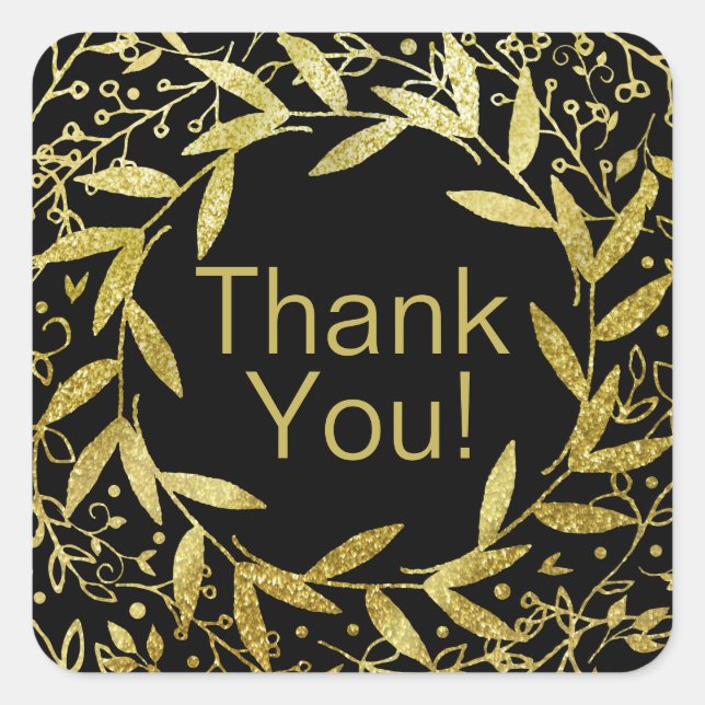 Pegatina Cuadrada Círculo de hojas Wreath Gold Purpurina | negro (Anverso)