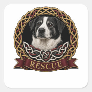 Pegatina Cuadrada Círculo de rescate de perros Celtic Knot