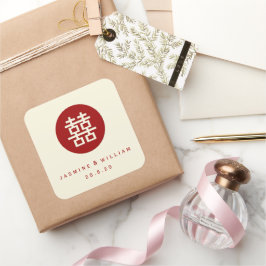 Pegatina Cuadrada Círculo minimalista doble felicidad Boda chino