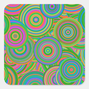 Pegatina Cuadrada Círculos abstractos de moda retro, verde y rojo-na