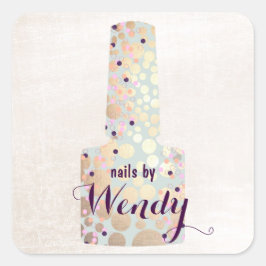 Pegatina Cuadrada Círculos de oro Botella polaca Salón de uñas Manic